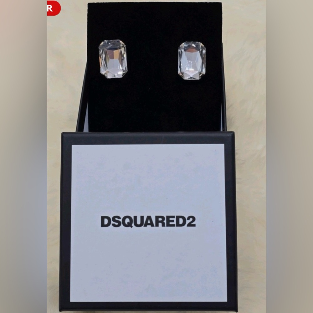 DSQUARED2 Clear Crystal Drop Earrings with Black Backing
